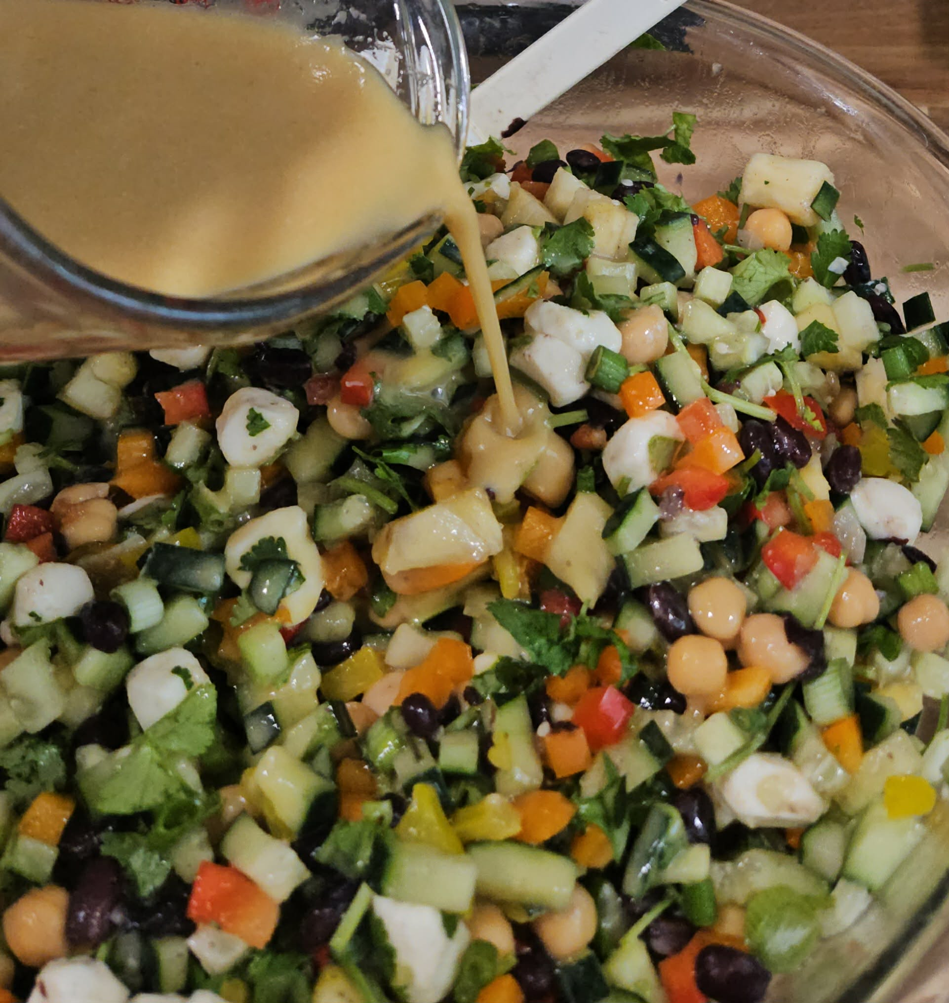 Make-ahead bean salad with beans, vegetables, and simple dressing